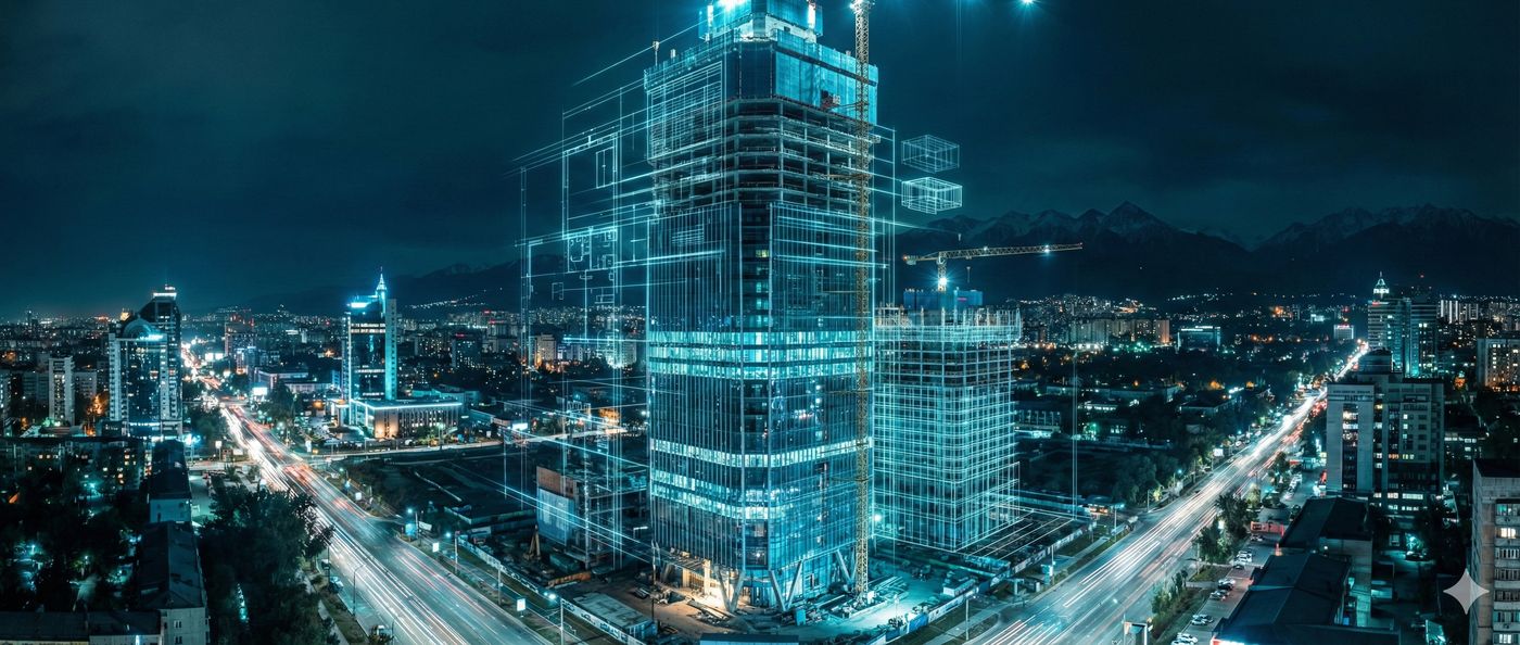 Ночная панорама Алматы: строительство небоскрёба с BIM-моделью — RAUZA