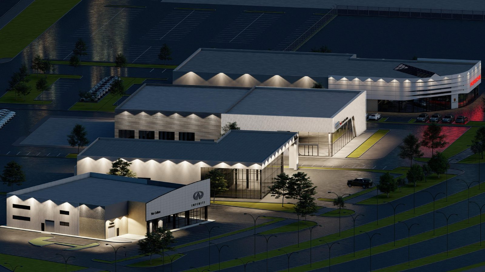 Автосалон Infiniti в Астане — архитектурная визуализация проекта RAUZA-PV